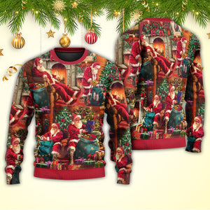 Christmas Santa Claus Story Chilling Happy Xmas Art Style Ugly Christmas Sweater, Christmas Gift, Gift Christmas 2024