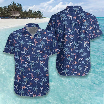Summer Beach Party Tropical Flamingo Design Hawaiian Shirt,Hawaiian Shirt Gift, Christmas Gift