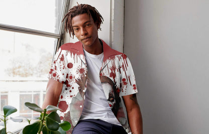 Aghaidheanna Scary Oíche Shamhna Clóirtheach Le Patrún Fola Dearadh Léine Haváís, Bronntanas Léine Haváís, Bronntanas Nollag