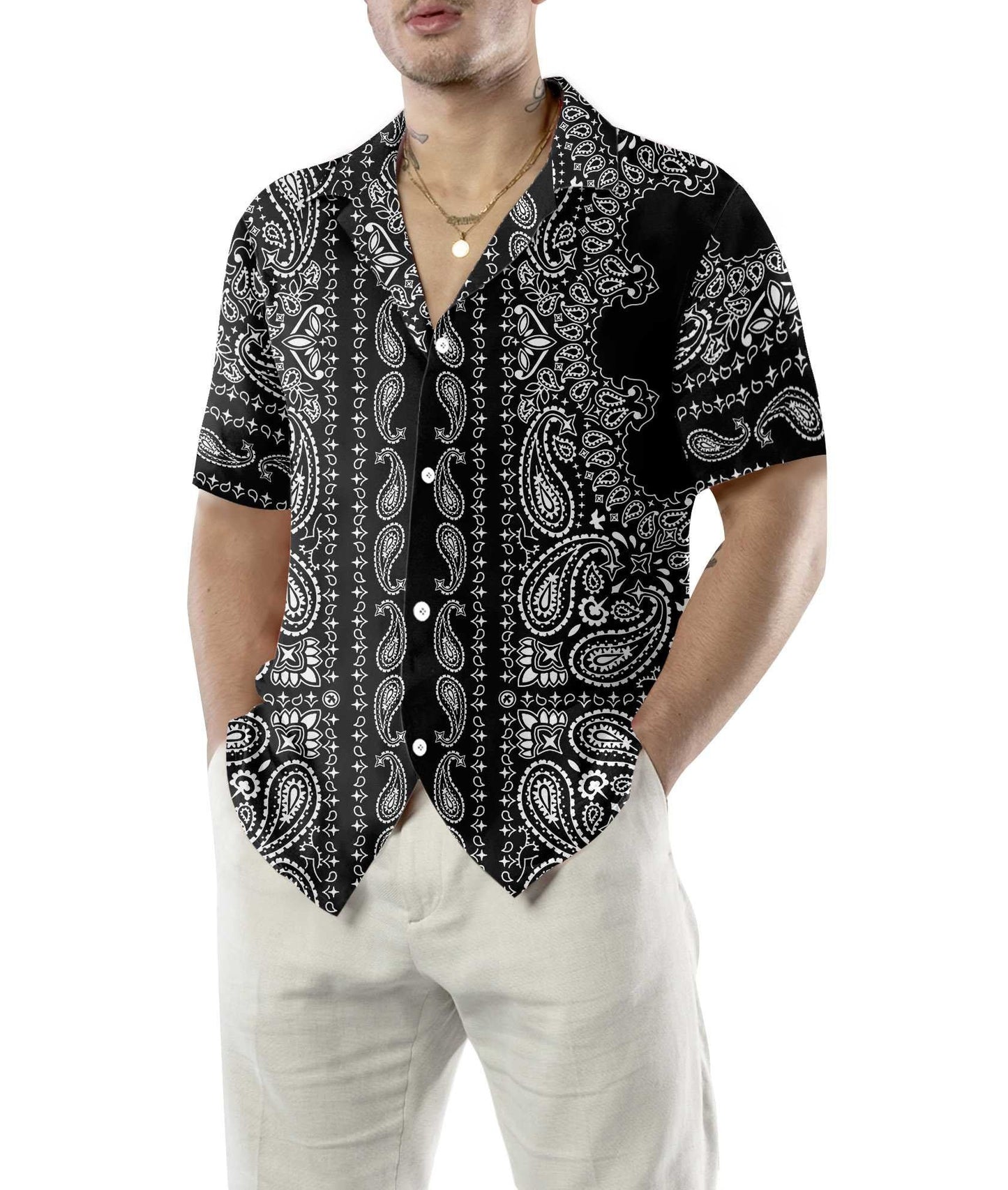 Black And White Paisley Texture Design Hawaiian Shirt, Hawaiian For Gift
