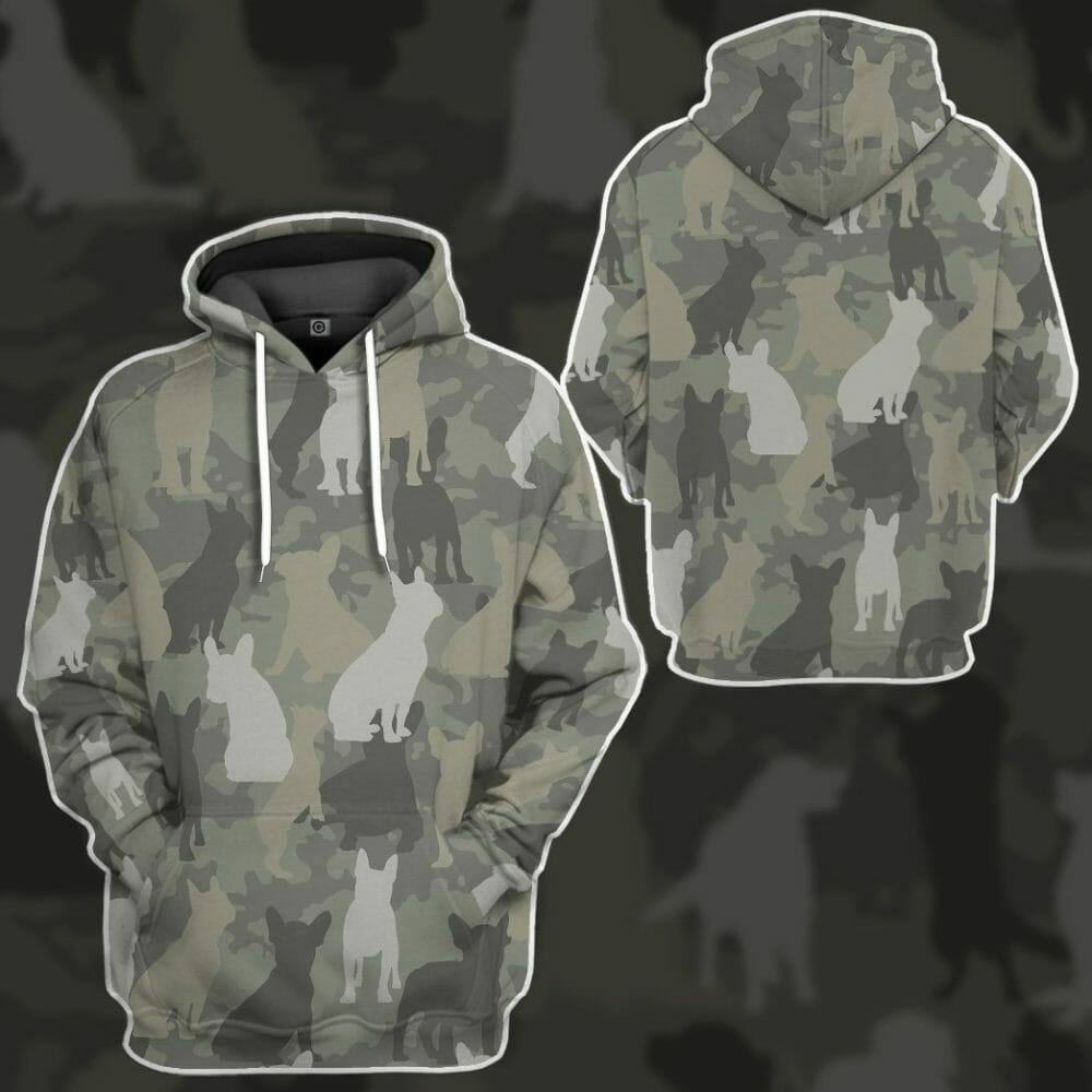 3D Fraincis Bulldog Camo Chustaim Tshirt Éadaí Hoodie