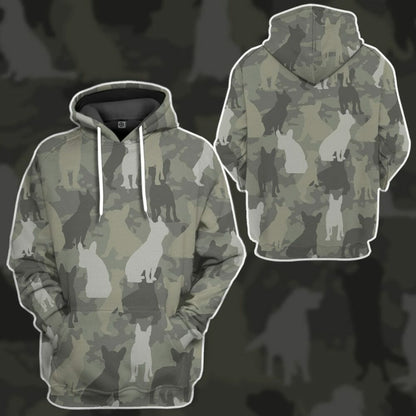 3D Fraincis Bulldog Camo Chustaim Tshirt Éadaí Hoodie