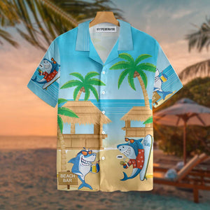 Awesome Sharks Party On The Beach Hawaiian Shirt, Hawaiian For Gift