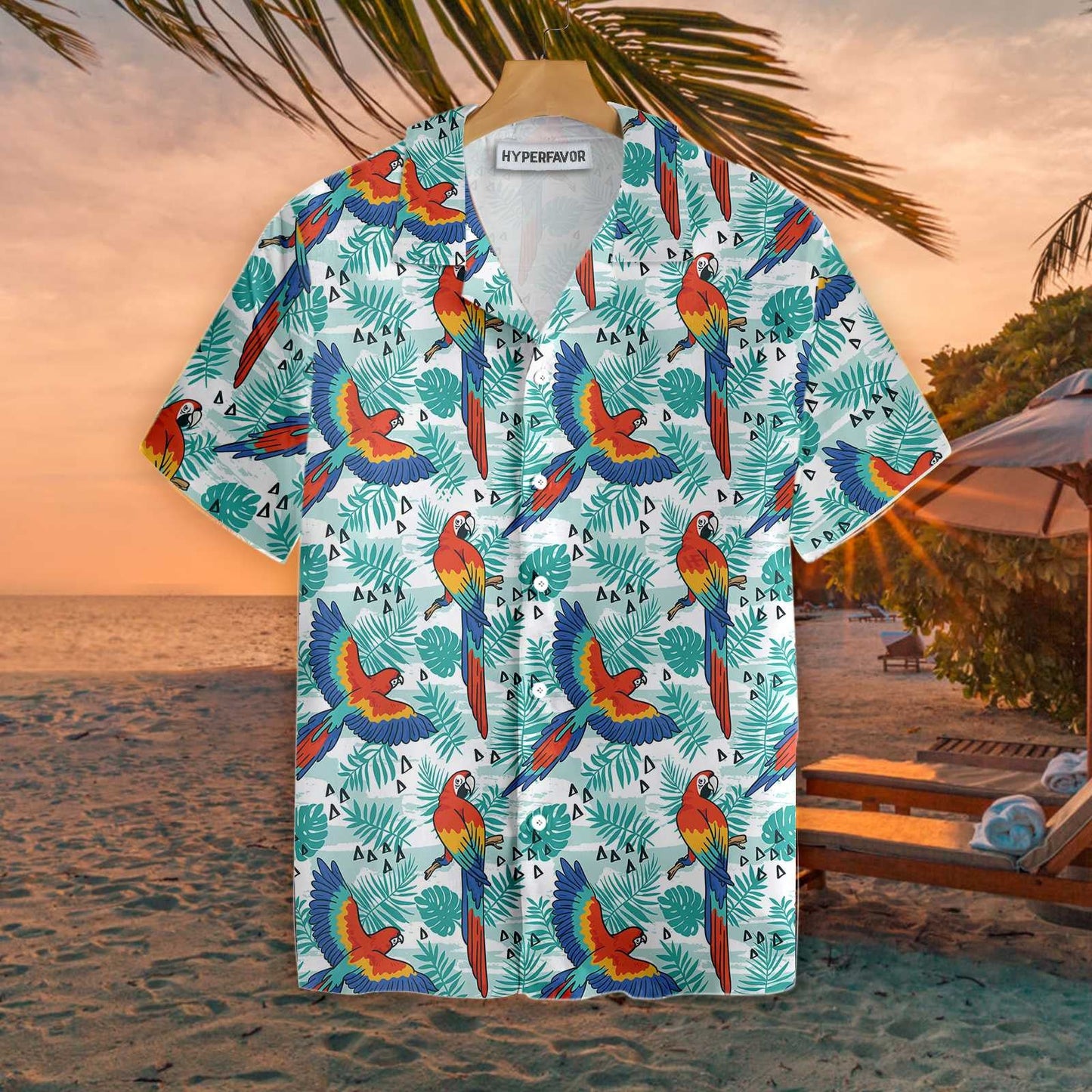 Watercolor Parrot And Palm Leaves Design Hawaiian Shirt, Hwaiian For Gift