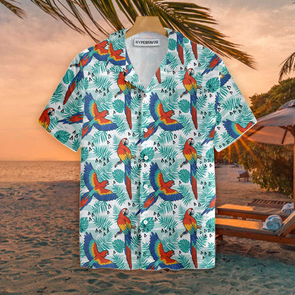 Watercolor Parrot And Palm Leaves Design Hawaiian Shirt, Hwaiian For Gift