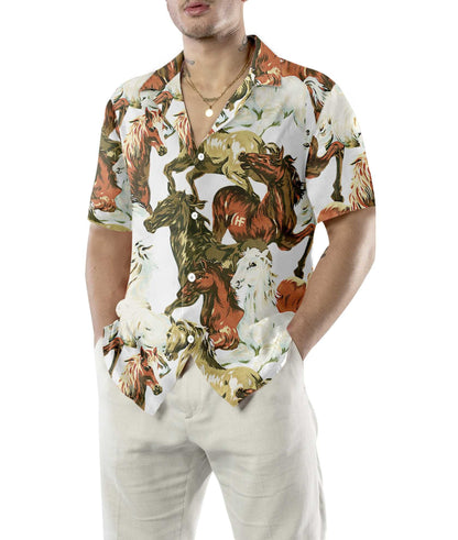 Wild And Free Horses Painting Design Hawaiian Shirt, Hwaiian For Gift