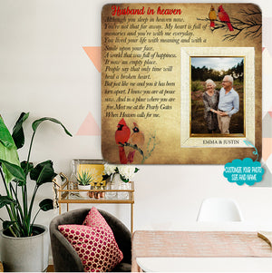 Husband in heaven Memorial Picture Frame - Keepsake Plaque That Holds a custom Photo - Sympathy Gift to Tribute The Loss of a Loved One