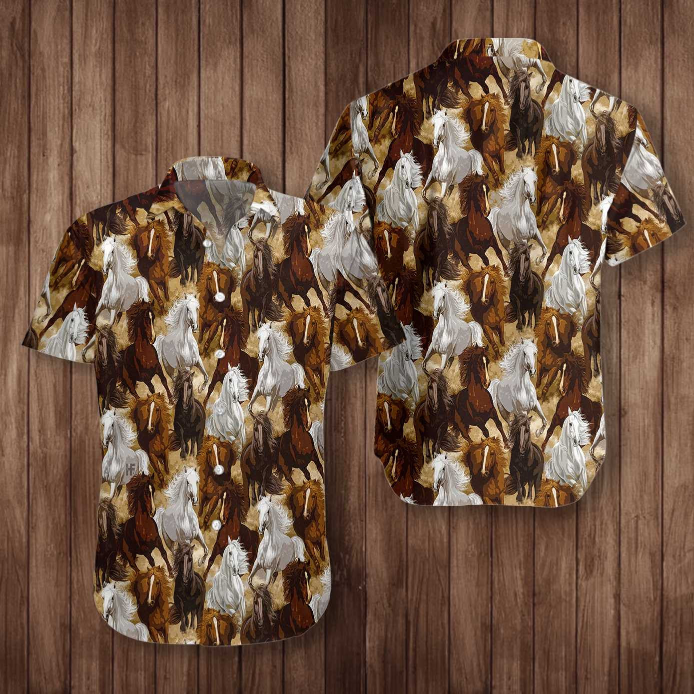 White Horse Running Nice Design Hawaiian Shirt, Hwaiian For Gift