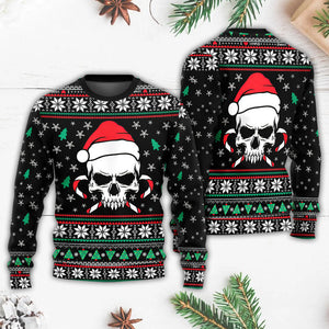 Christmas Skull Wearing Santa Claus Hat And Sweat Candy Ugly Christmas Sweater, Christmas Gift, Gift Christmas 2024