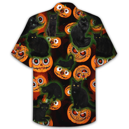 Black Cat Pumpkin Horror Halloween Hawaiian Shirt ,Hawaiian For Gift