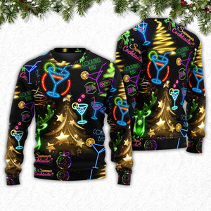 Cocktail Christmas Neon Art Drinking Ugly Christmas Sweater, Christmas Gift, Gift Christmas 2024