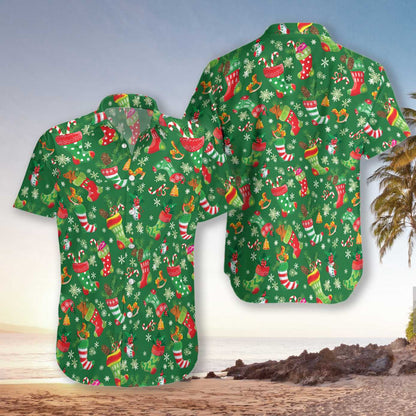 Merry Christmas With Green Background Pattern Hawaiian Shirt,Hawaiian Shirt Gift, Christmas Gift