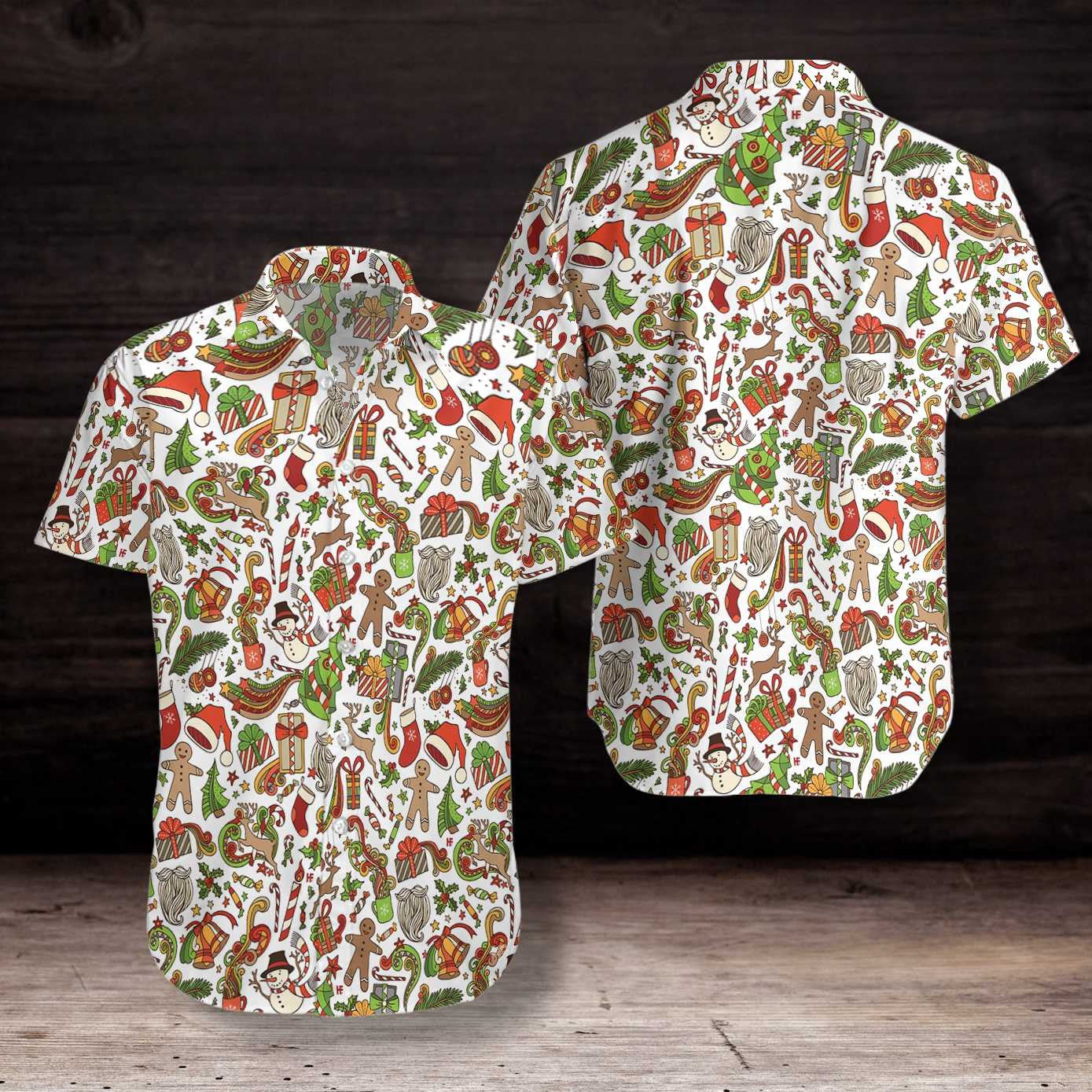 Merry Christmas On White Background Pattern Hawaiian Shirt,Hawaiian Shirt Gift, Christmas Gift