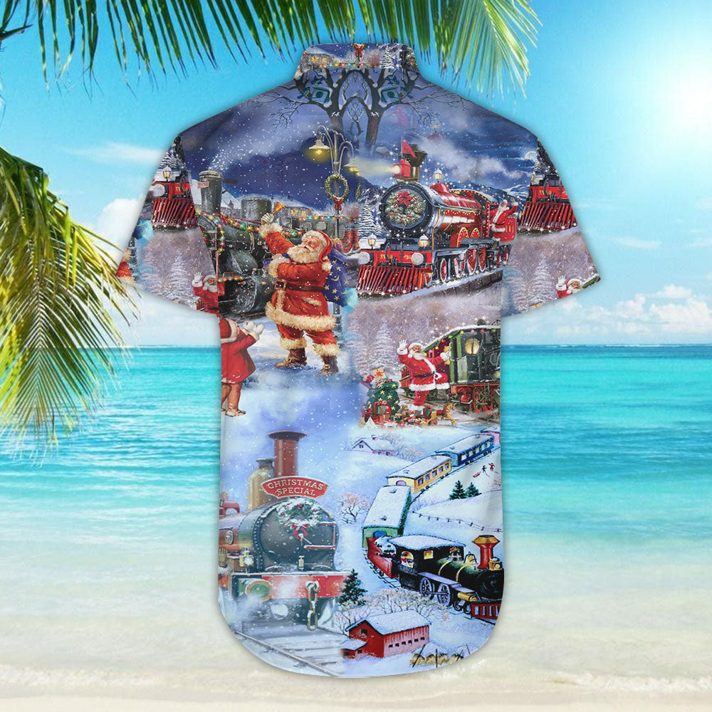 Buy Train To Christmas Hawaiian Shirt- Hawaiian Shirts -Hawaiian Shirt Gift, Christmas Gift