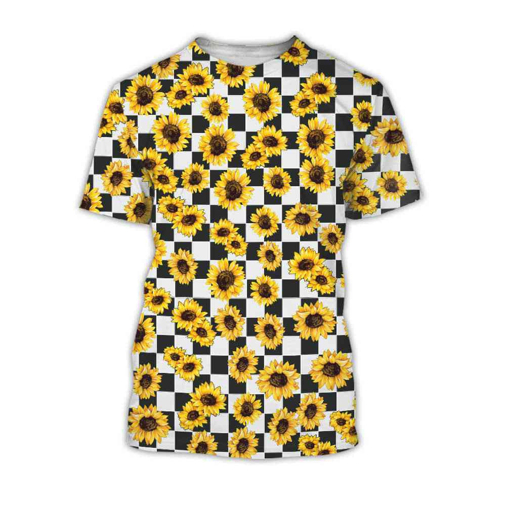 Hippie Sunflower Checkerboard Theme Pretty Ornamental Hawaiian Shirt,Hawaiian Shirt Gift, Christmas Gift