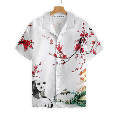 Nice Panda With Plum Blossom Design Hawaiian Shirt,Hawaiian Shirt Gift, Christmas Gift
