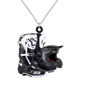 Personalized Motocross Boots Helmet Car Hanging Ornament, Motocross Boots Helmet Ornament, Christmas Decoration