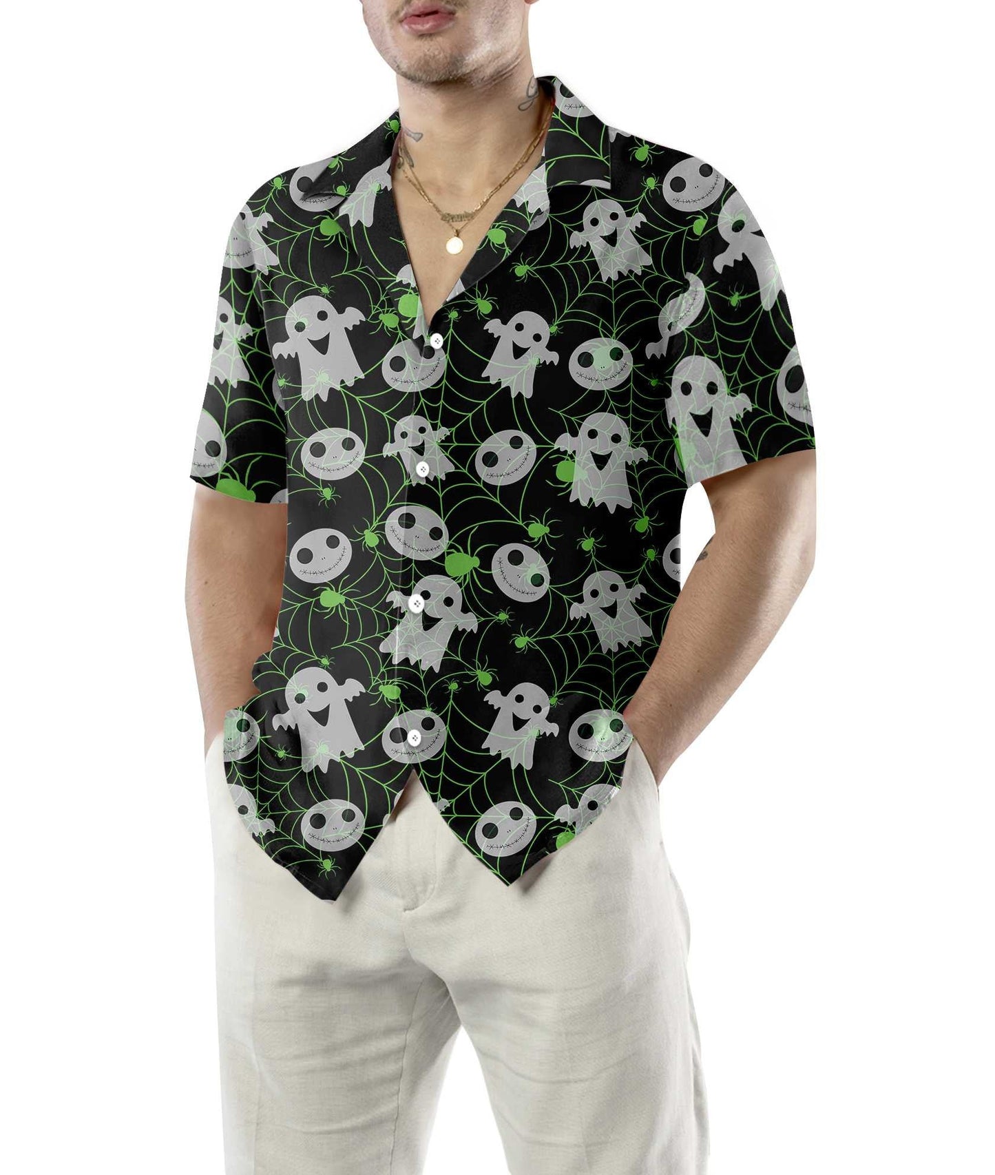 Little Ghost Halloween Spider Web Design Hawaiian Shirt,Hawaiian Shirt Gift, Christmas Gift