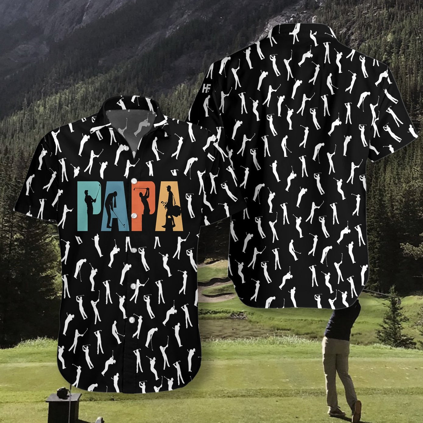 Gailf Retro Gailf Papa Dearadh Dubh Agus Bán Léine Haváís, Bronntanas Léine Haváís, Bronntanas Nollag