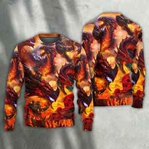 Dragon Red Skull Fire Art Style Ugly Christmas Sweater, Christmas Gift, Gift Christmas 2024