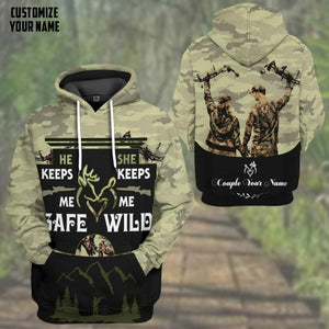 3D He Keeps Me Safe She Keeps Me Wild Custom Name Text Tshirt Hoodie Apparel