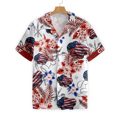 Maroon And White American Flag Chef Hawaiian Shirt,Hawaiian Shirt Gift, Christmas Gift