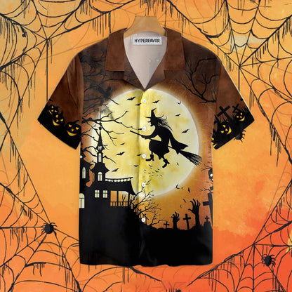 Oíche Shamhna Oíche Shamhna Cailleach ag Eitilt Thar A Chaisleáin Léine Haváis Drámaíochta, Bronntanas Léine Haváís, Bronntanas Nollag