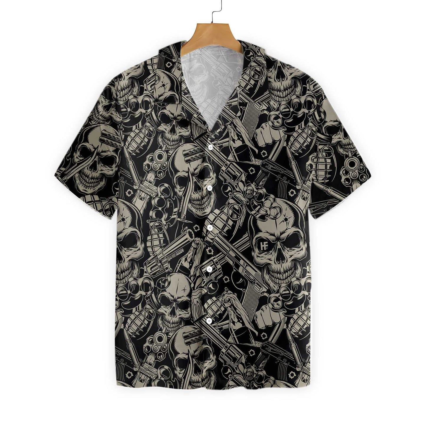 Classic Guns And Skulls Pattern Hawaiian Shirt, Hawaiian Shirt Gift, Christmas Gift