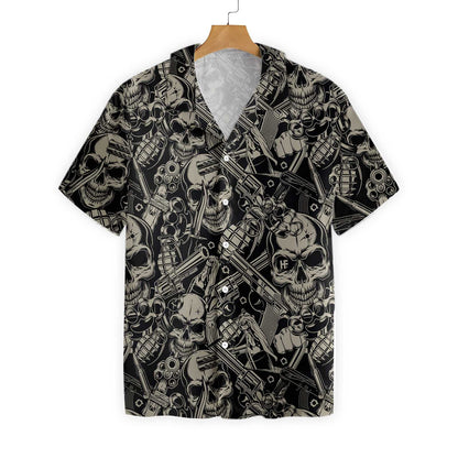 Classic Guns And Skulls Pattern Hawaiian Shirt, Hawaiian Shirt Gift, Christmas Gift