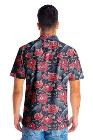 Raven And Red Rose Halloween Darkness Hawaiian Shirt,Hawaiian Shirt Gift, Christmas Gift