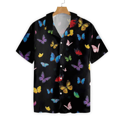 Bright Colored Butterflies Seamless Design Hawaiian Shirt, Hawaiian For Gift
