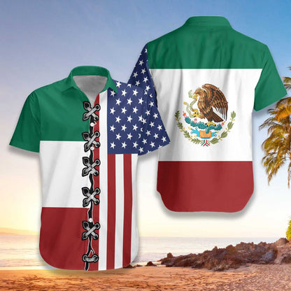 Love Freedom American Mexico Flag Design Hawaiian Shirt,Hawaiian Shirt Gift, Christmas Gift