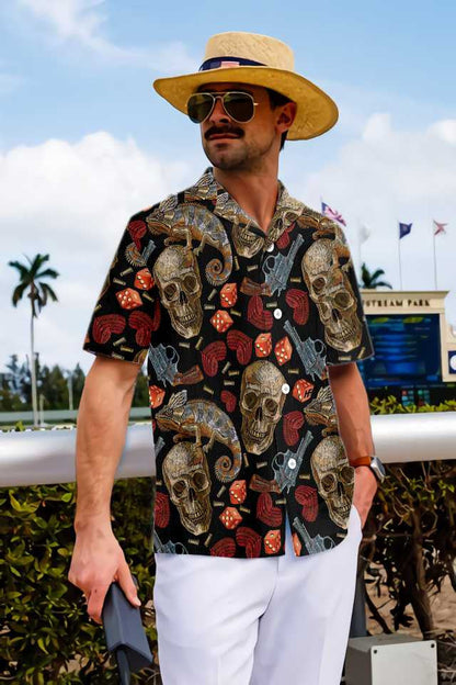 Skull Chameleon And Gun Hawaiian Shirt,Hawaiian Shirt Gift, Christmas Gift