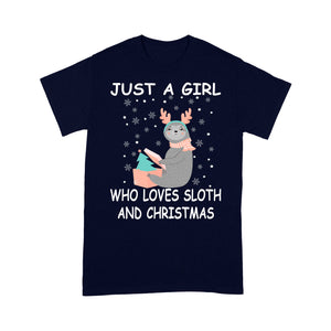 Just A Girl Who Loves Sloth And Christmas  Tee Shirt Gift For Christmas