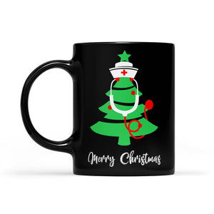 Merry Christmas Stethoscope Nurse Christmas Tree  Black Mug Gift For Christmas