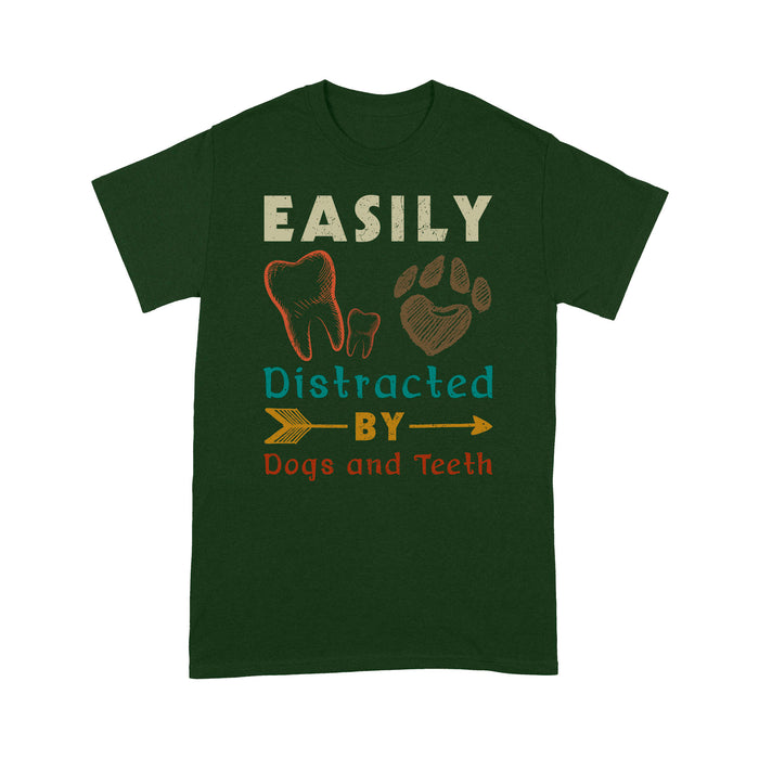 easily distracted by dogs and teeth t-shirt.psd vintage - Standard T-shirt Tee Shirt Gift For Christmas