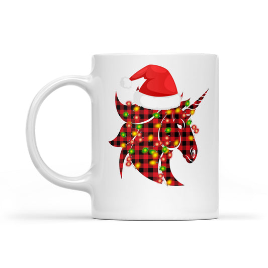 Nollag Unicorn Dearg Buffalo Plaid Bronntanas Muga Bán Teaghlaigh Don Nollaig