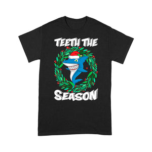 Teeth The Season Funny Christmas Shark With Santa Hat Tee - Standard T-shirt  Tee Shirt Gift For Christmas
