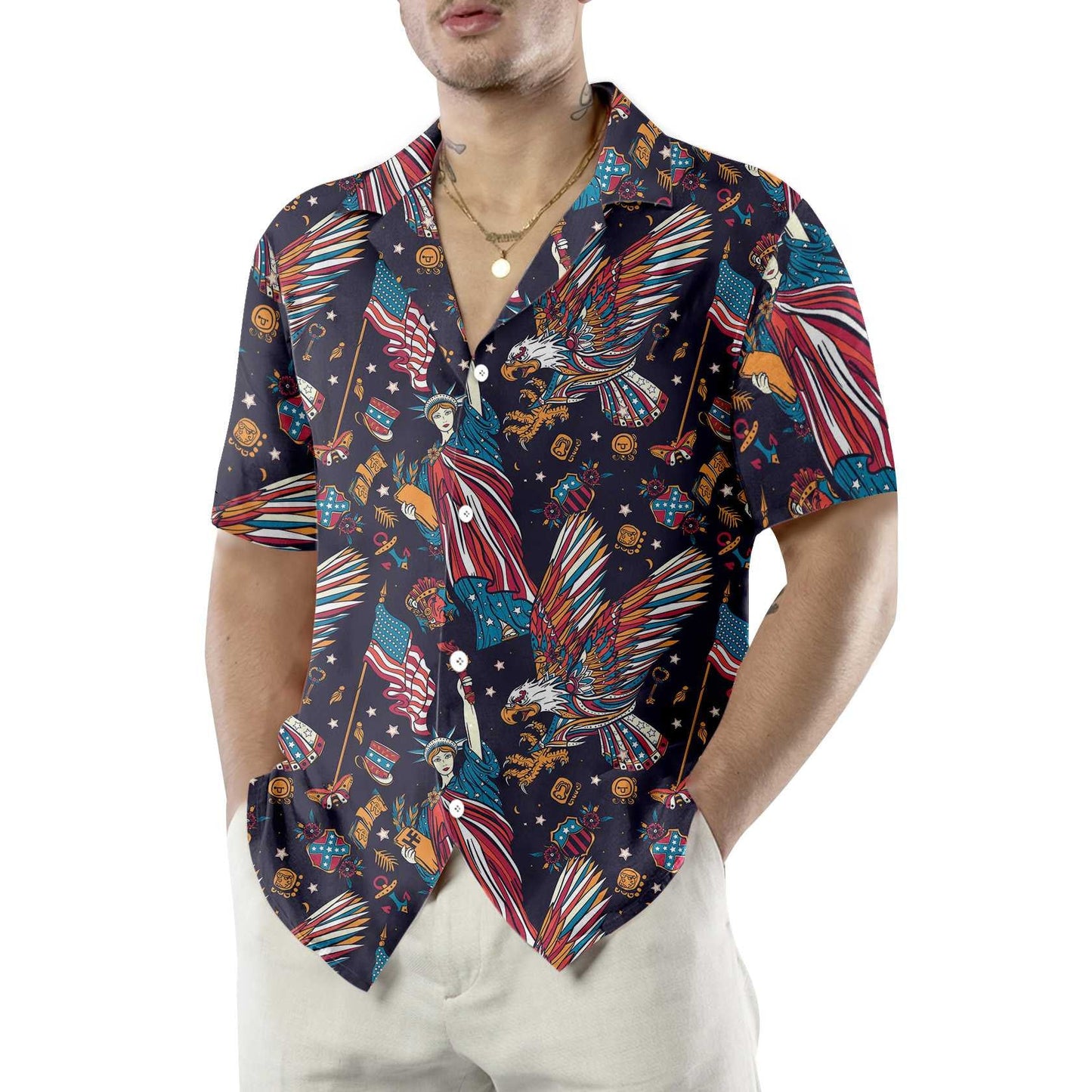 Classic Tattoo Style American Eagle Design Hawaiian Shirt,Hawaiian Shirt Gift, Christmas Gift