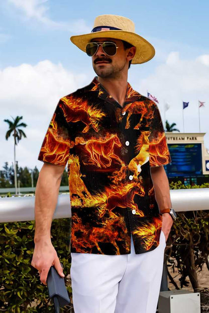Flaming Horses Running To The Freedom Design Hawaiian Shirt, Hawaiian Shirt Gift, Christmas Gift