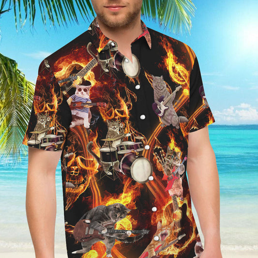 Cat Themed Hawaiian Shirt - Cats Play Musical Instruments Hawaiian Shirt - Good Presents For Cat Lovers_Hawaiian Shirt Gift, Christmas Gift