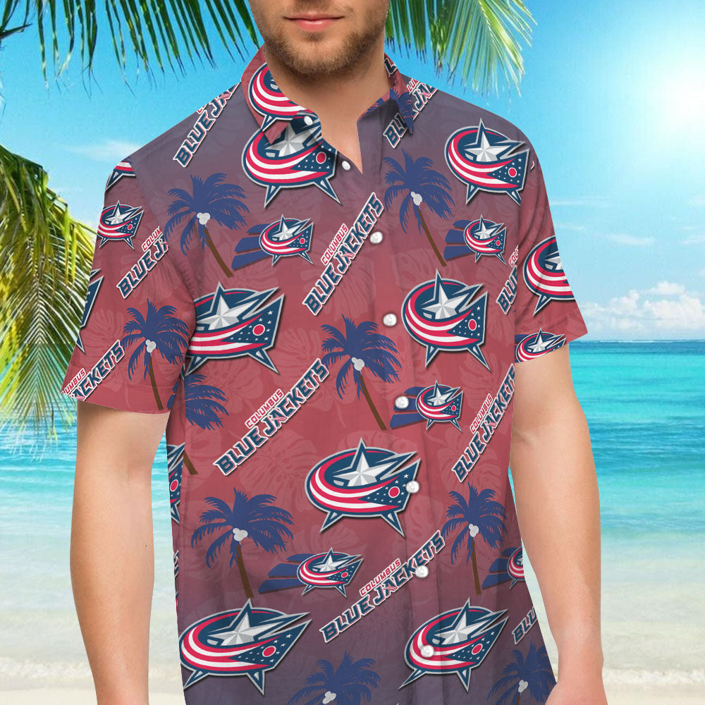 Columbus Blue Jackets Ice Hockey Team Aloha Shirt Hawaiian Aloha Shirt Hawaiian Shorts Beach Short Shirt, Hwaiian For Gift