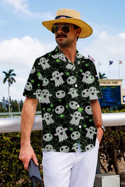 Little Ghost Halloween Spider Web Design Hawaiian Shirt,Hawaiian Shirt Gift, Christmas Gift