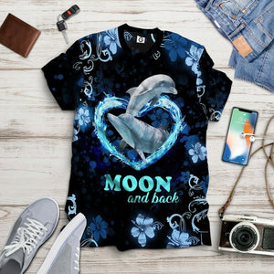 3D Moon And Back Couple Dolphin Tshirt Hoodie Apparel