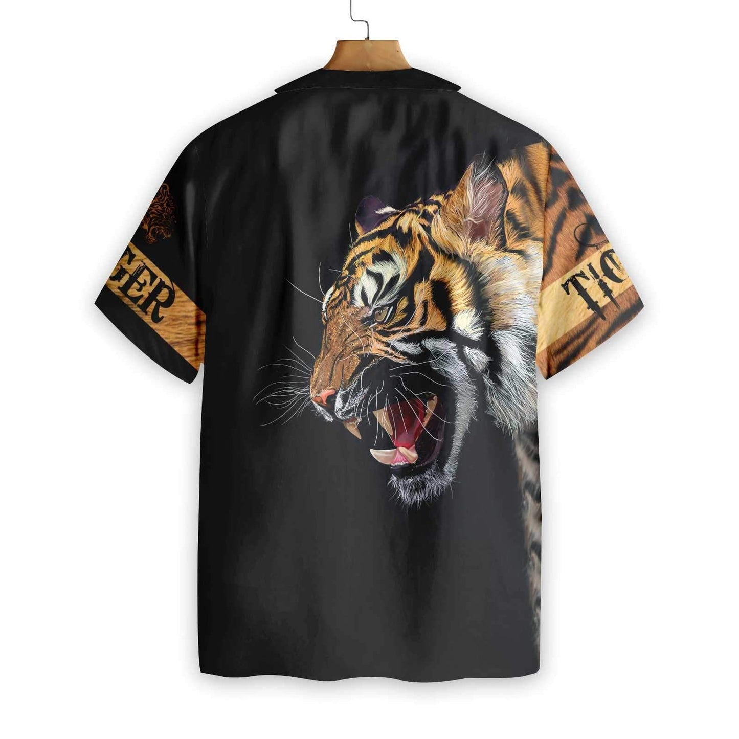 Craiceann Tíogair Feargach Ar Chúlra Dubh Dearadh Léine Haváís, Bronntanas Léine Haváíais, Bronntanas Nollag