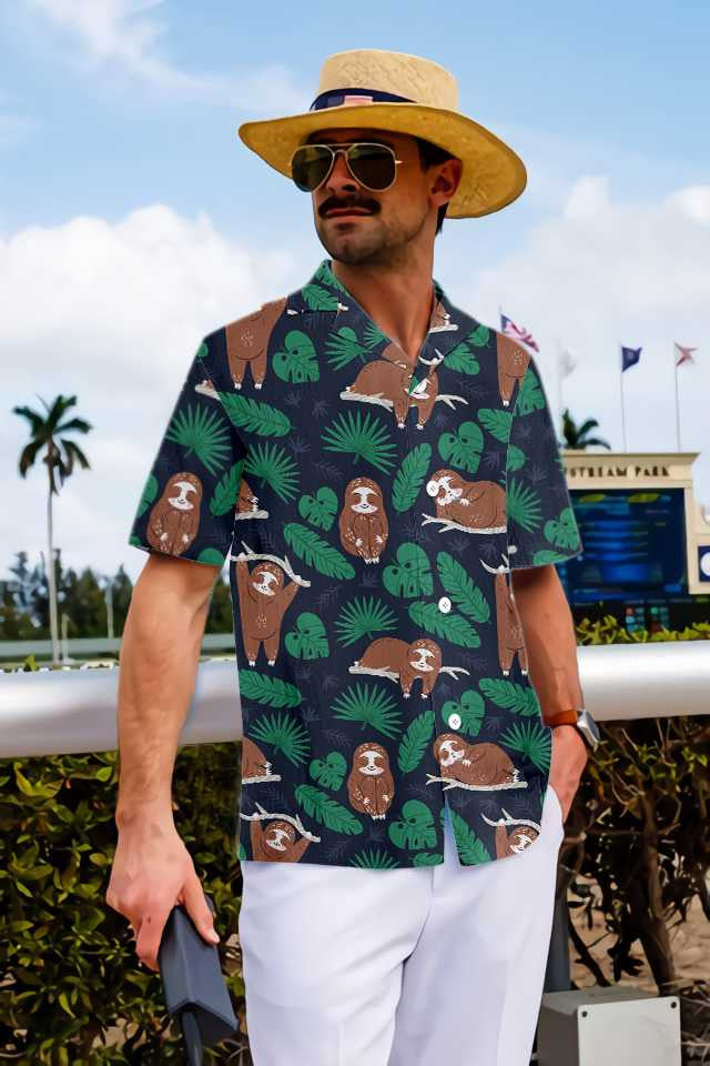 Sloth Leisciúil Agus Duilleoga Trópaiceacha Dear Léine Haváí, Haváise le haghaidh Bronntanais