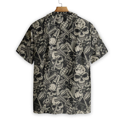 Classic Guns And Skulls Pattern Hawaiian Shirt, Hawaiian Shirt Gift, Christmas Gift