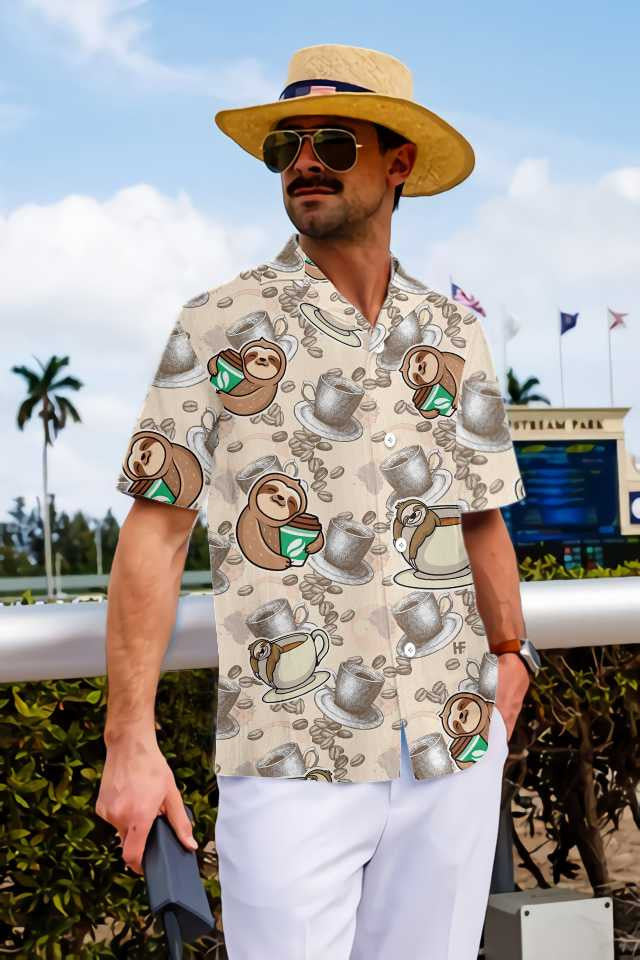 Ideal Coffee And Lazy Sloth Design Hawaiian Shirt, Hawaiian For Gift