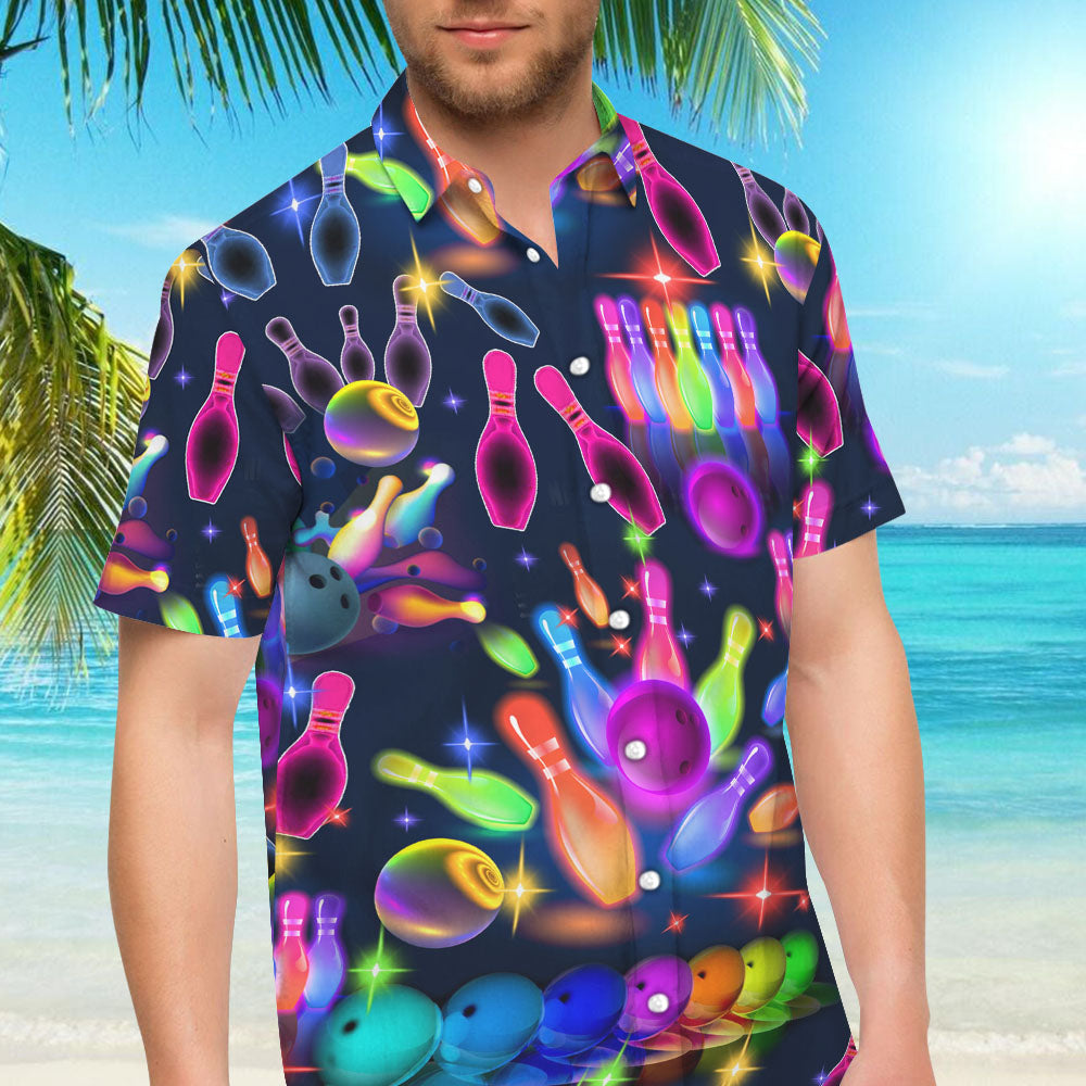 Bowling Hawaiian Shirt - Awesome Colorful Bowling Neon Light Hawaiian Shirts - Gift Ideas For Bowling Lovers,Hawaiian Shirt Gift, Christmas Gift