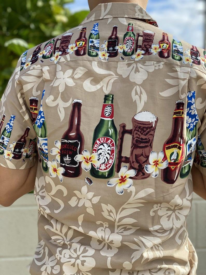 Brewed Beer Aloha Blue Navy Hibiscus Pattern Hawaiian Shirt, Hawaiian Shirt Gift, Christmas Gift
